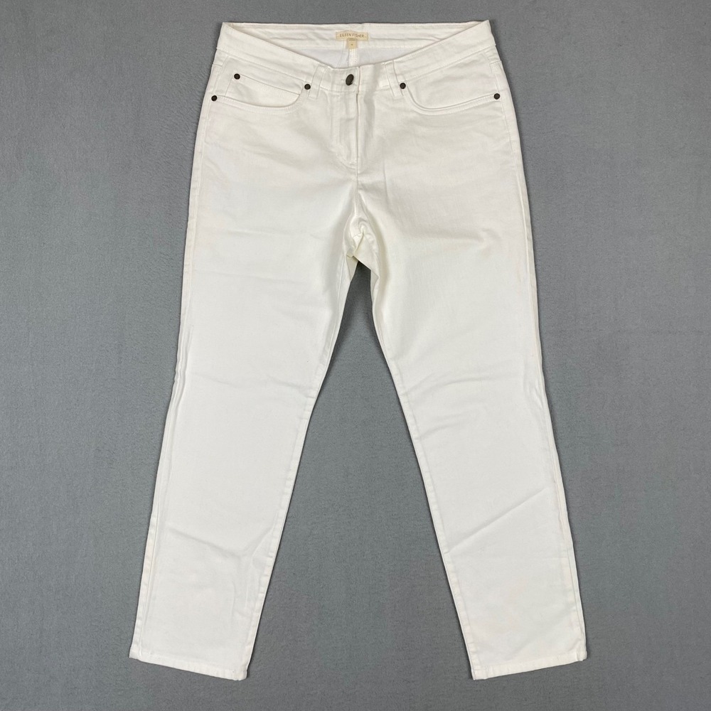 Eileen Fisher White Straight Leg Denim‎ Ankle Jeans Womens M Organic Cotton